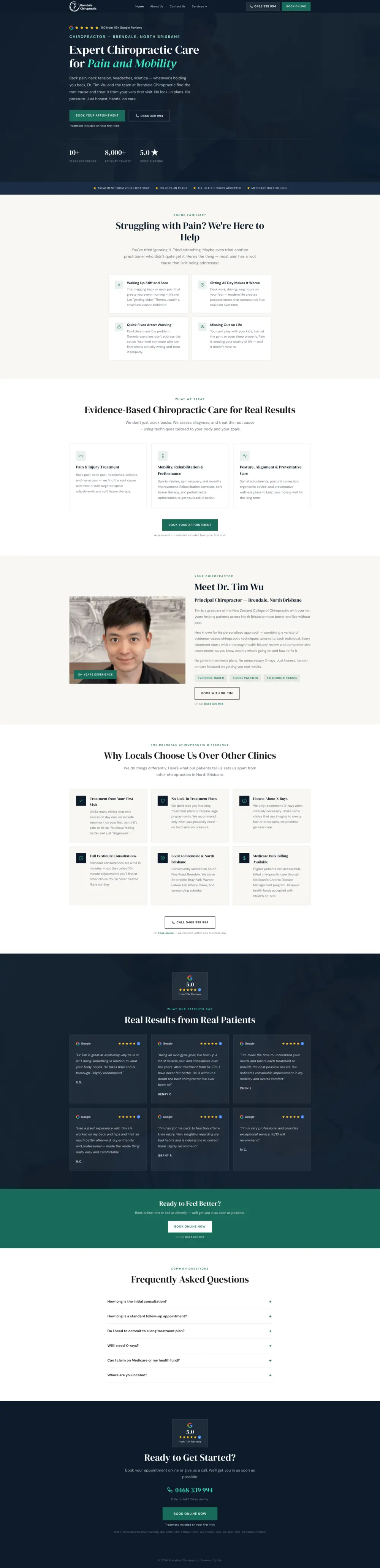 Brendale Chiropractic homepage, the chiropractor website we built